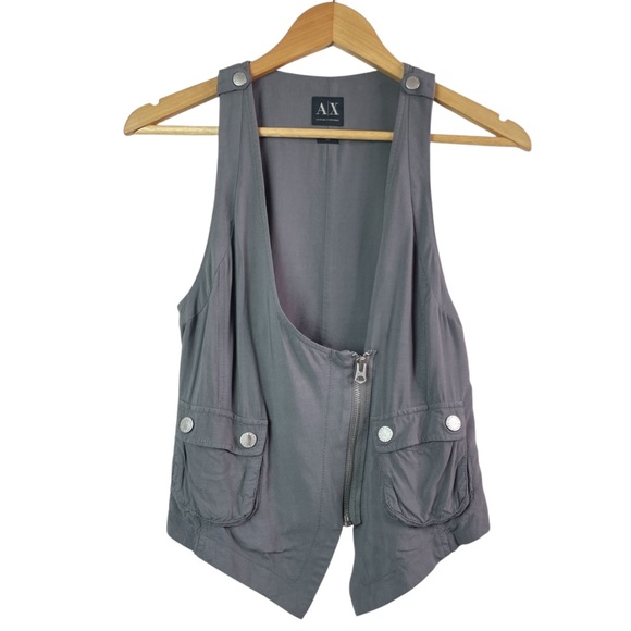 Armani Exchange Vintage Y2K Gray Front Zip Rayon Women's Vest Size Small - Picture 1 of 15